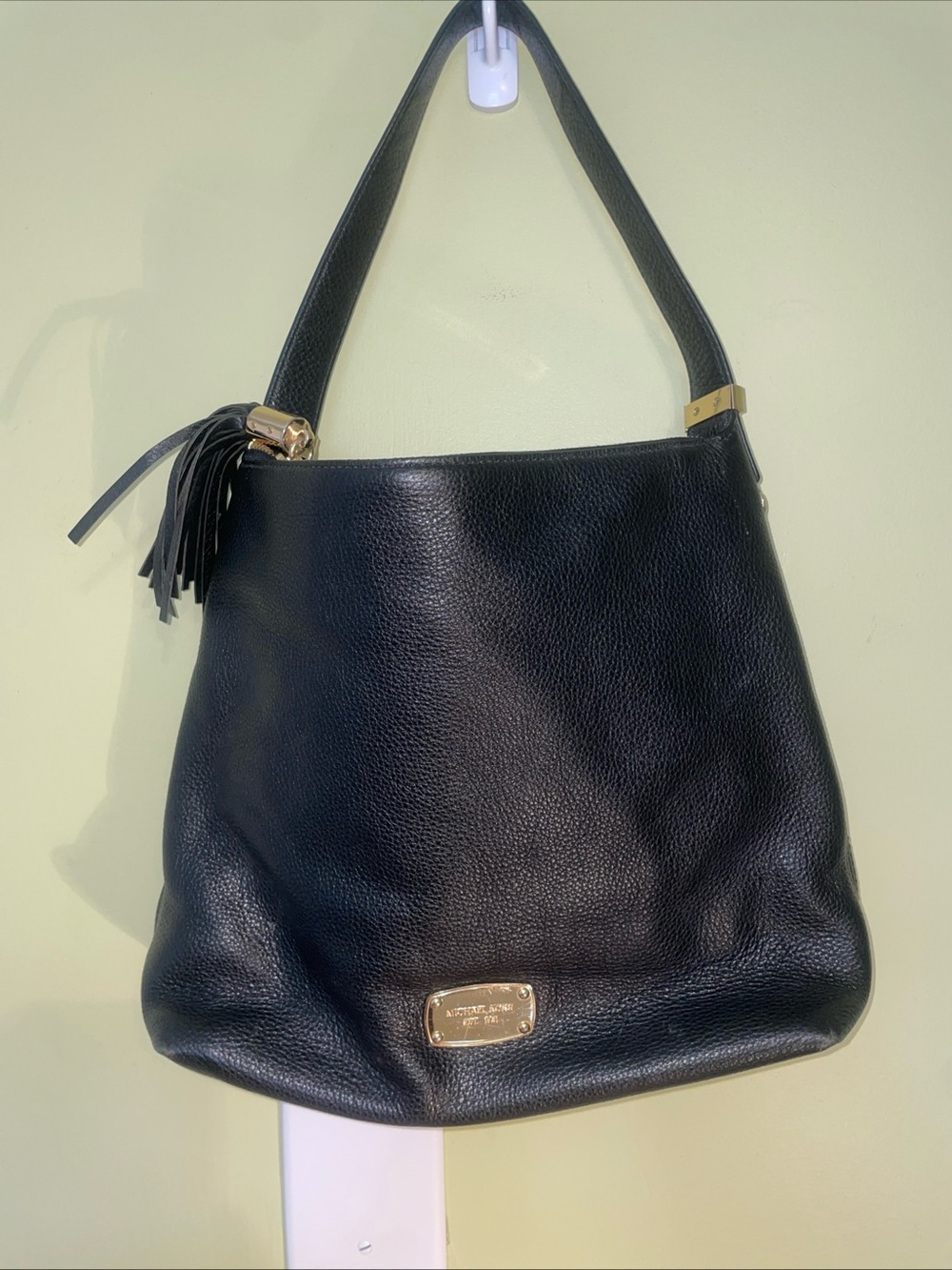 Michael Kors Black Leather Shoulder Hobo with Tassel